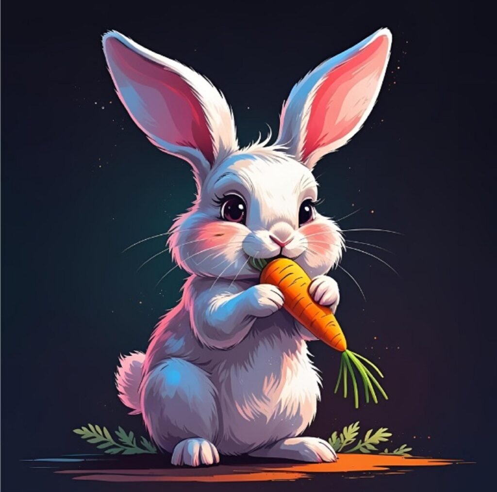 Cute white rabbit sitting on green grass